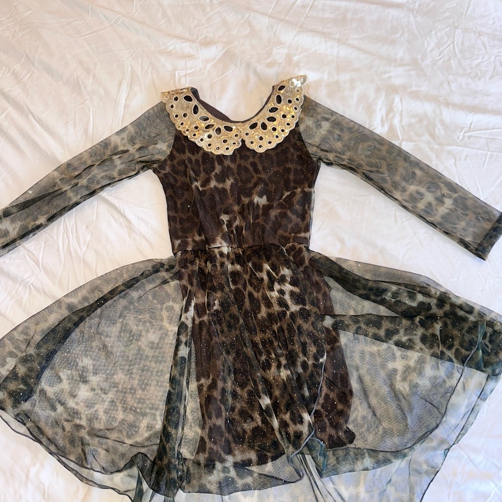 MM Couture Leopard Print Kids Dance Costume with Gold Collar